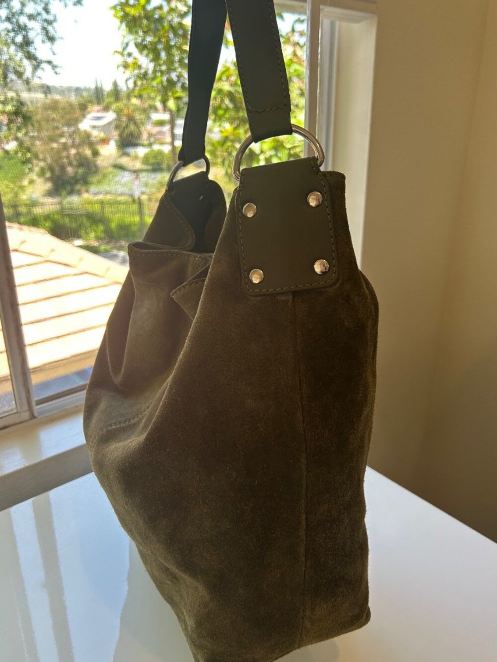 ASOS Olive Green Suede Shoulder Bag NWOT - Picture 4 of 10